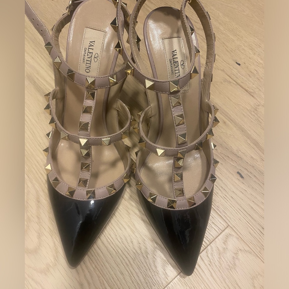 Valentino Black and Tan Rockstud Heels
